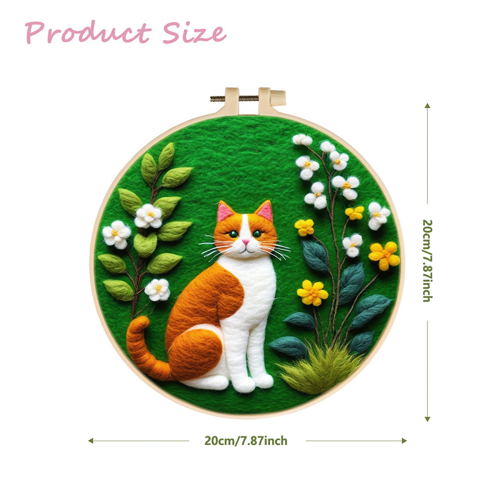 Cat Surrounded by Yellow and White Flowers Wool Needle Felting Painting Kit