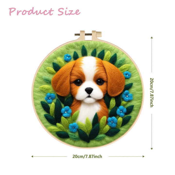 Adorable Puppy with Blue Flowers Wool Needle Felting Painting Kit