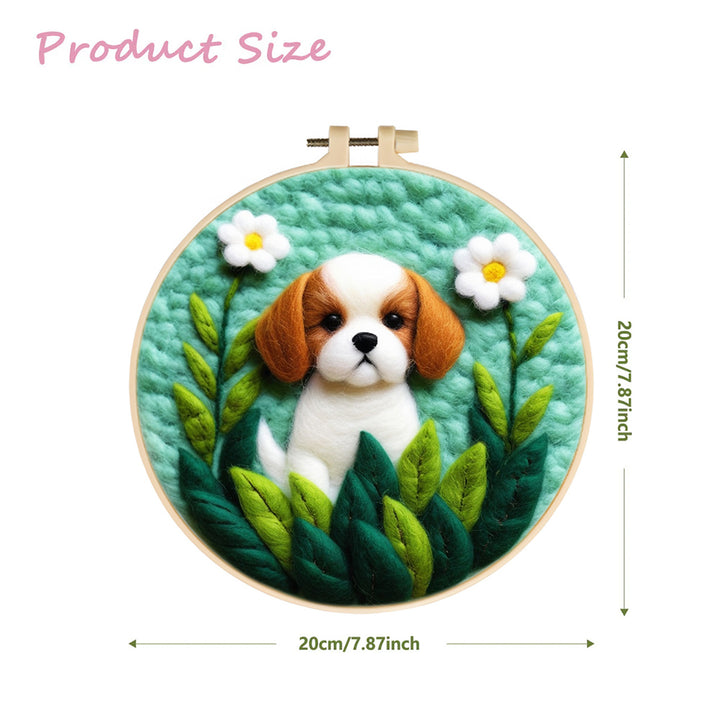Sweet Puppy with White Flowers Wool Needle Felting Painting Kit