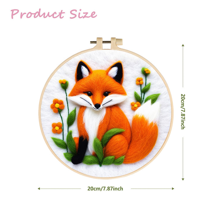 Orange Fox Sits Among Green Leaves Wool Needle Felting Painting Kit