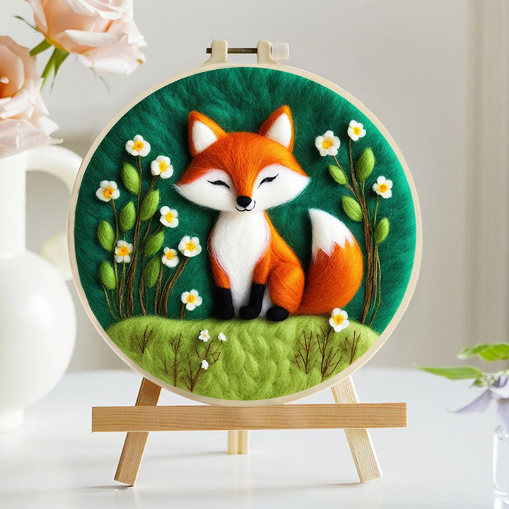 Charming Fox Surrounded by Wildflowers Wool Needle Felting Painting Kit