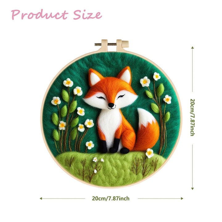 Charming Fox Surrounded by Wildflowers Wool Needle Felting Painting Kit