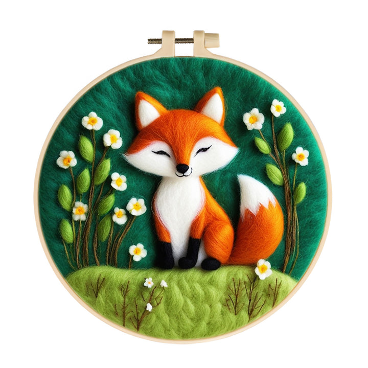 Charming Fox Surrounded by Wildflowers Wool Needle Felting Painting Kit