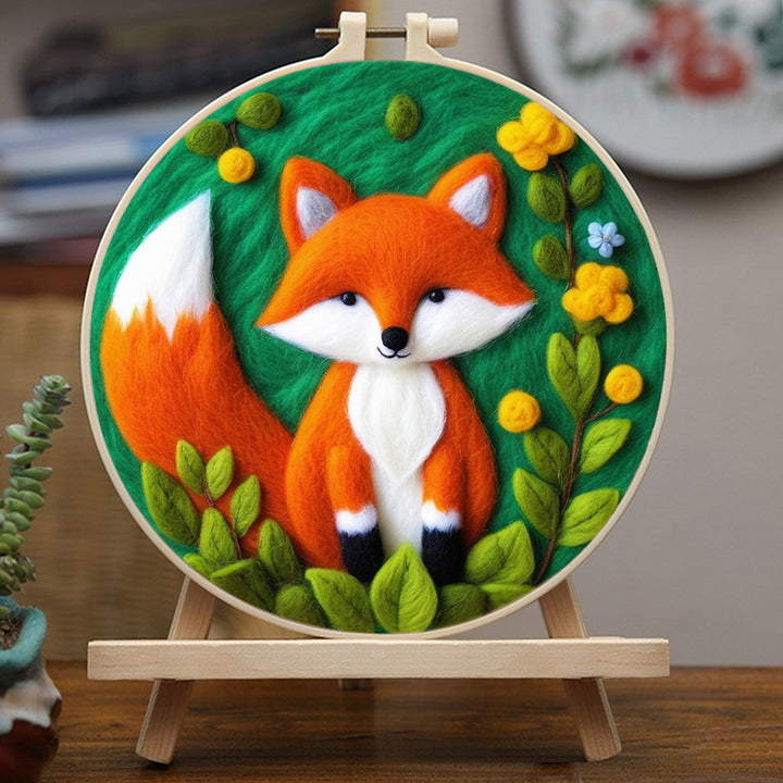 Soft Flowers Accentuate Sitting Fox Wool Needle Felting Painting Kit