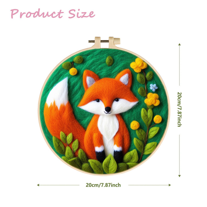 Soft Flowers Accentuate Sitting Fox Wool Needle Felting Painting Kit