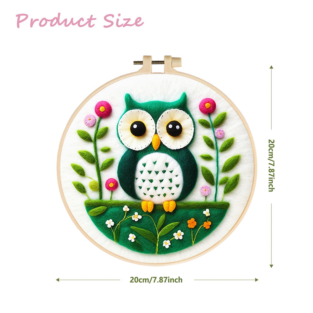 Owl Nestled in a Flowering Meadow Wool Needle Felting Painting Kit