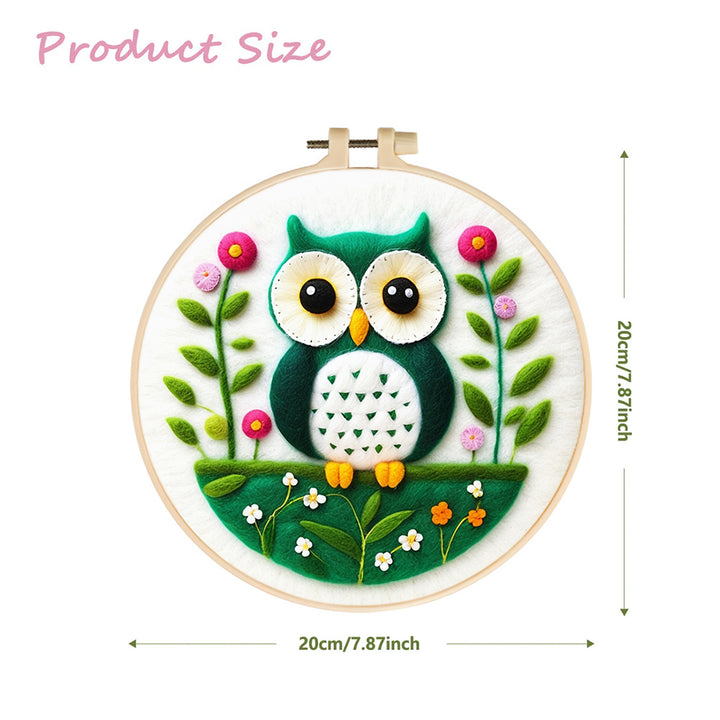 Owl Nestled in a Flowering Meadow Wool Needle Felting Painting Kit