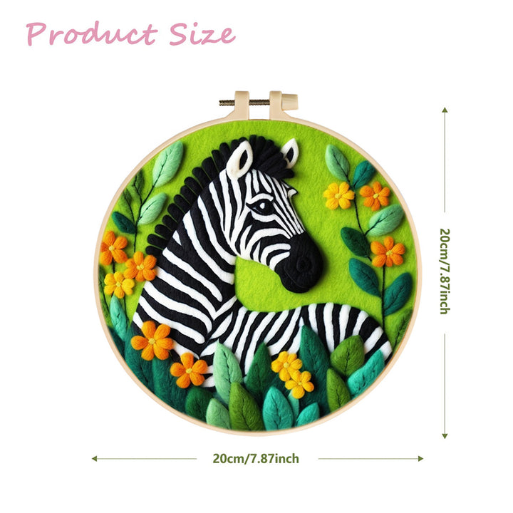 Striped Zebra Surrounded by Flowers Wool Needle Felting Painting Kit