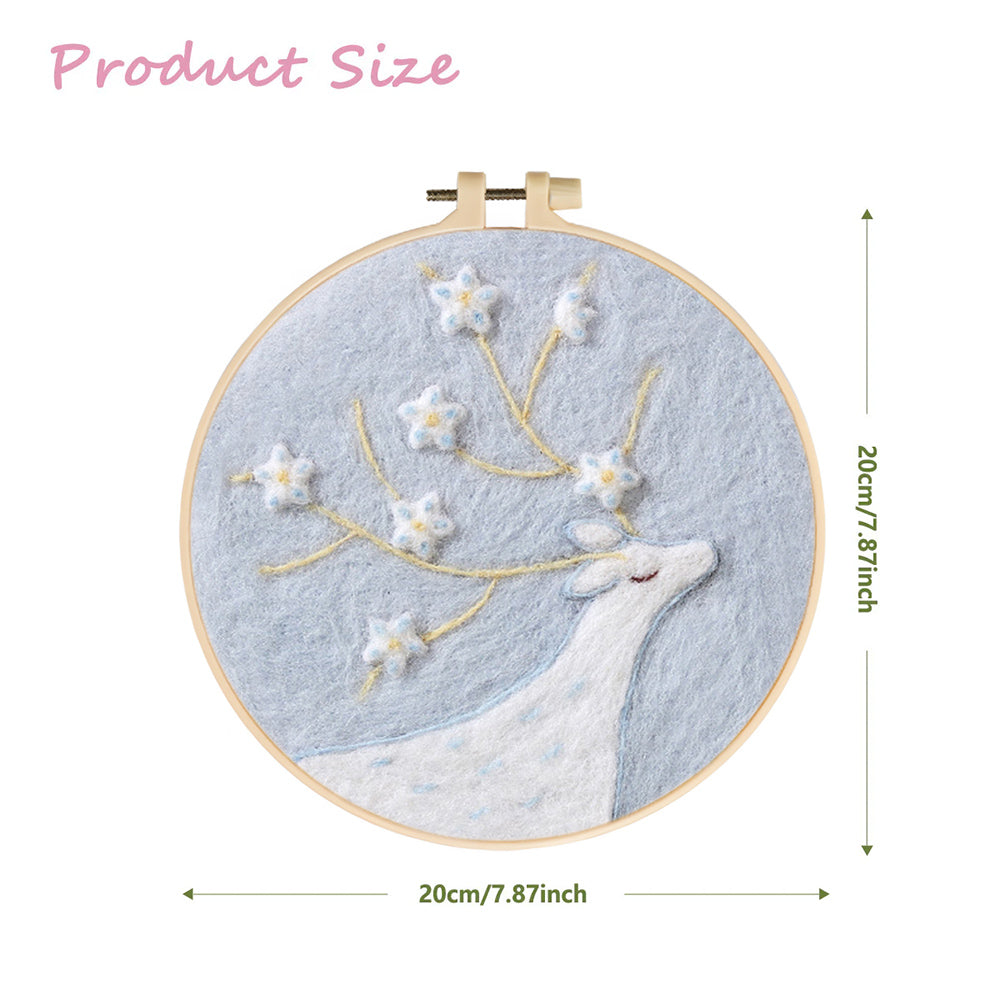 Snow-White Sika Deer Wool Needle Felting Painting Kit