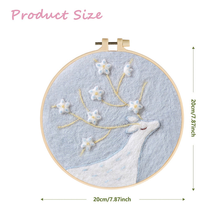 Snow-White Sika Deer Wool Needle Felting Painting Kit