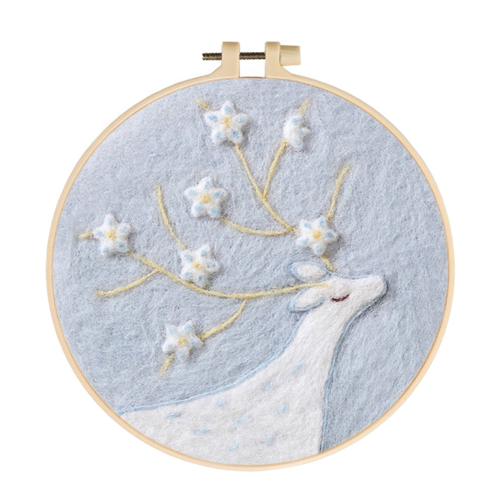 Snow-White Sika Deer Wool Needle Felting Painting Kit