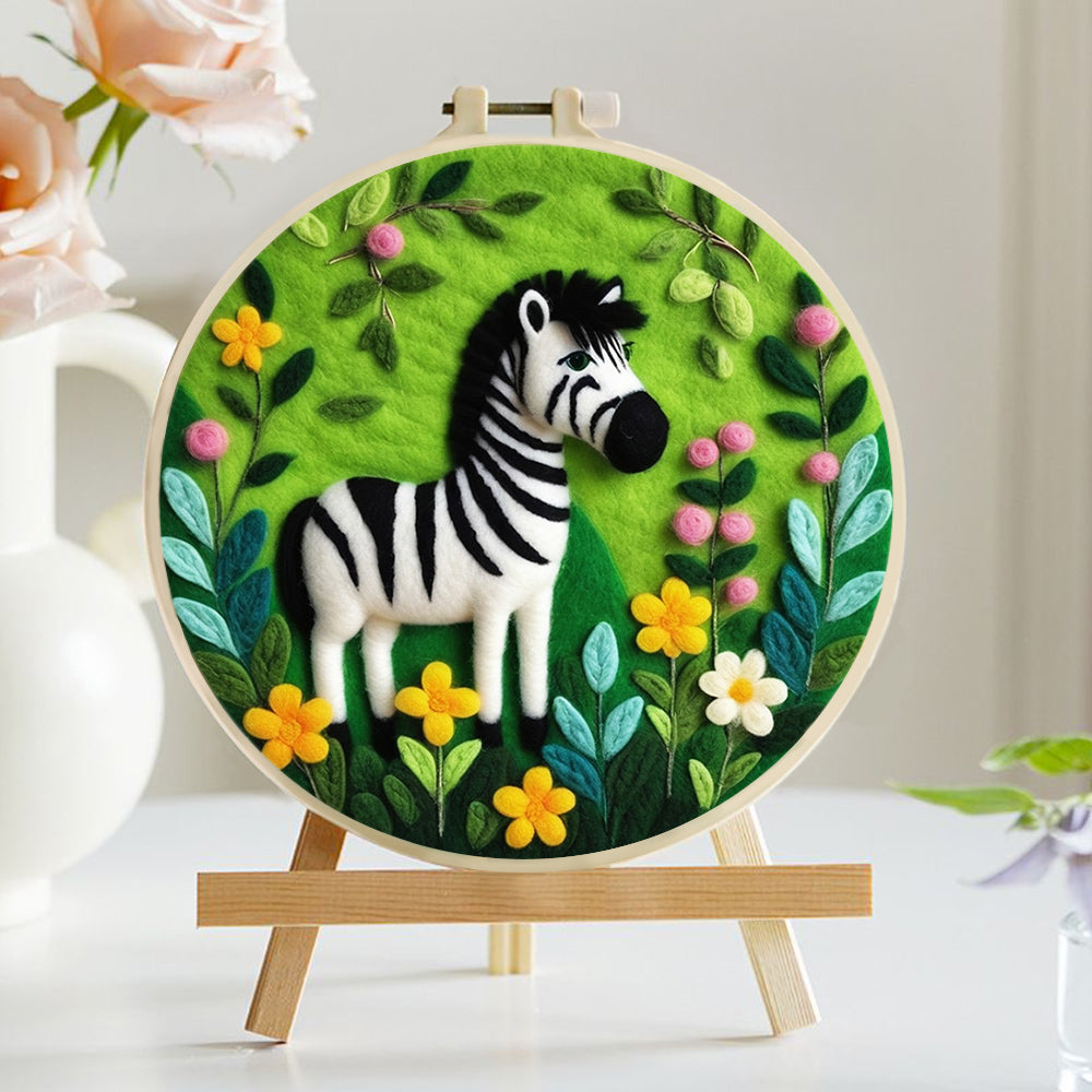 Playful Zebra with Garden Flowers Wool Needle Felting Painting Kit