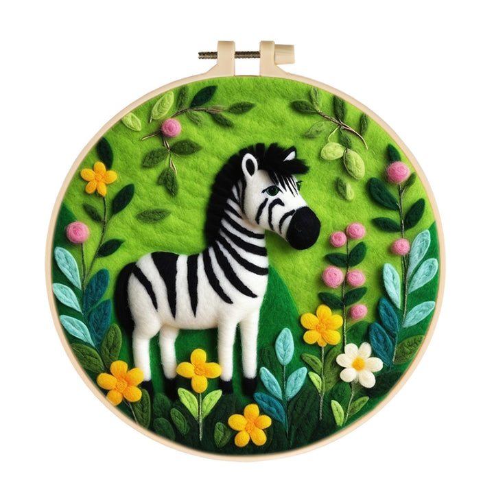 Playful Zebra with Garden Flowers Wool Needle Felting Painting Kit