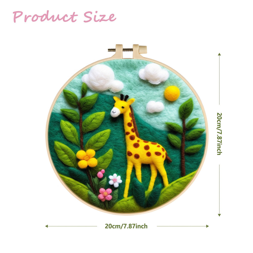 Cute Giraffe with Trees and Flowers Wool Needle Felting Painting Kit