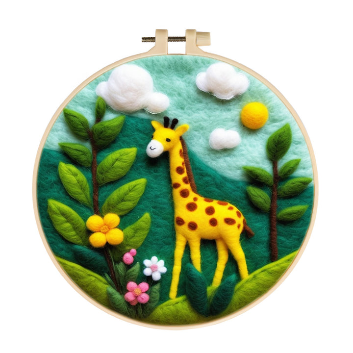Cute Giraffe with Trees and Flowers Wool Needle Felting Painting Kit