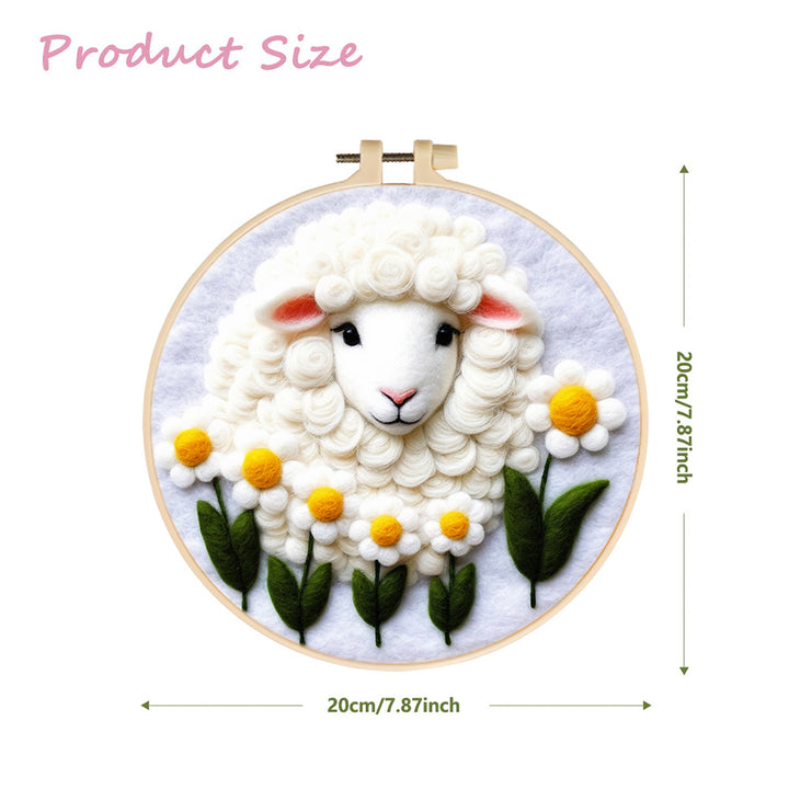 Fluffy Sheep Surrounded by Daisies Wool Needle Felting Painting Kit