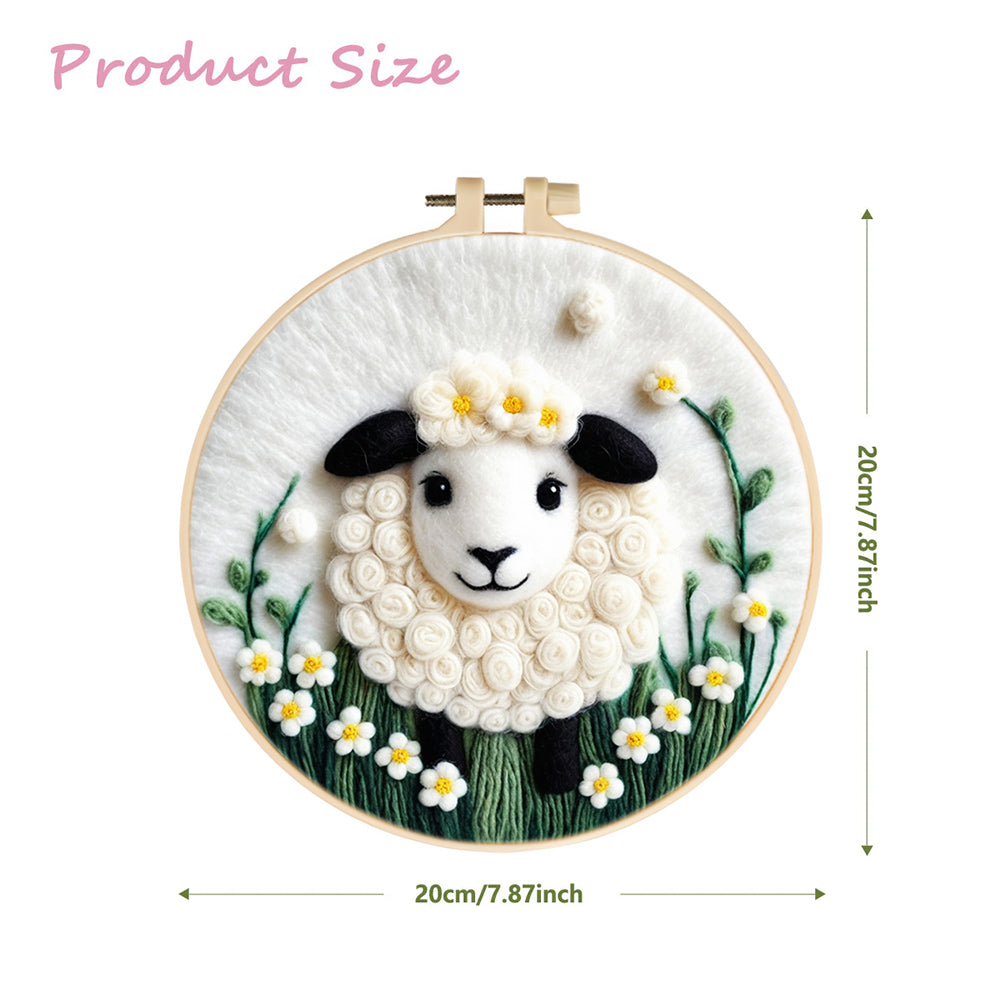 Cute Sheep Among Wildflowers Wool Needle Felting Painting Kit