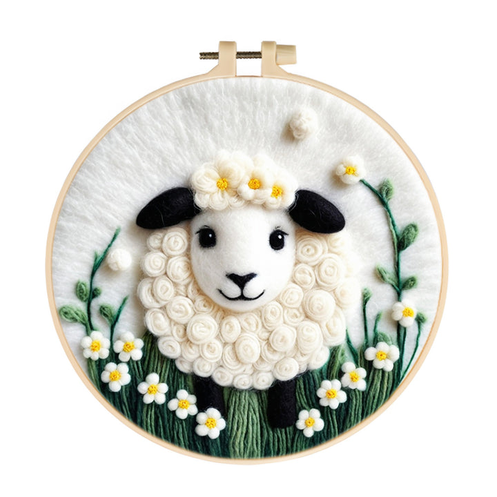 Cute Sheep Among Wildflowers Wool Needle Felting Painting Kit