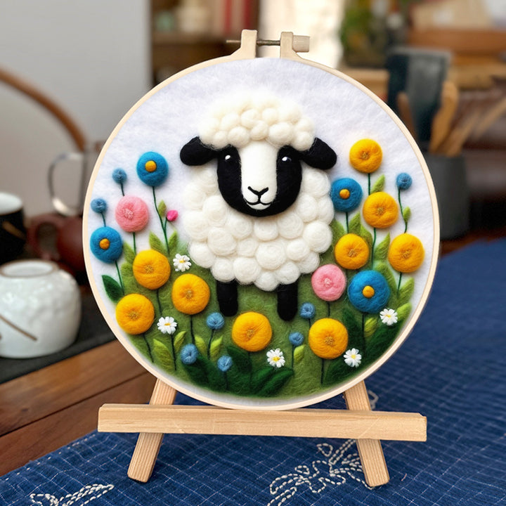 Fluffy Sheep and Bright Blossoms Wool Needle Felting Painting Kit