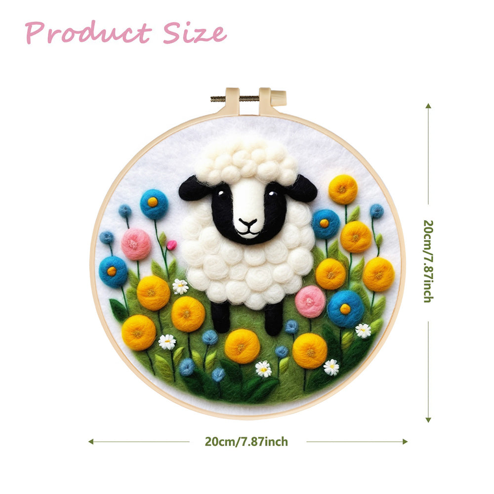 Fluffy Sheep and Bright Blossoms Wool Needle Felting Painting Kit