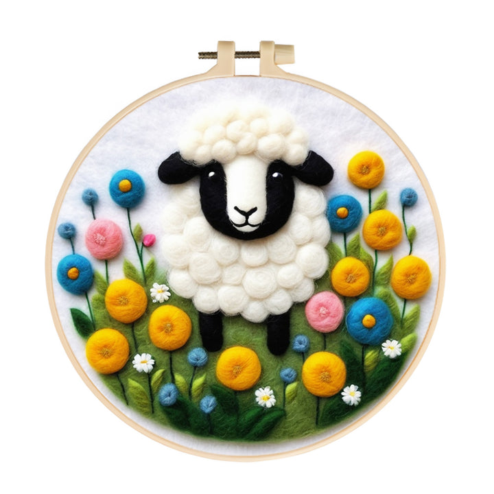 Fluffy Sheep and Bright Blossoms Wool Needle Felting Painting Kit