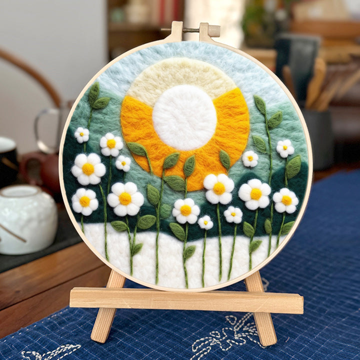 Bright Sun and Blooming Flowers Wool Needle Felting Painting Kit