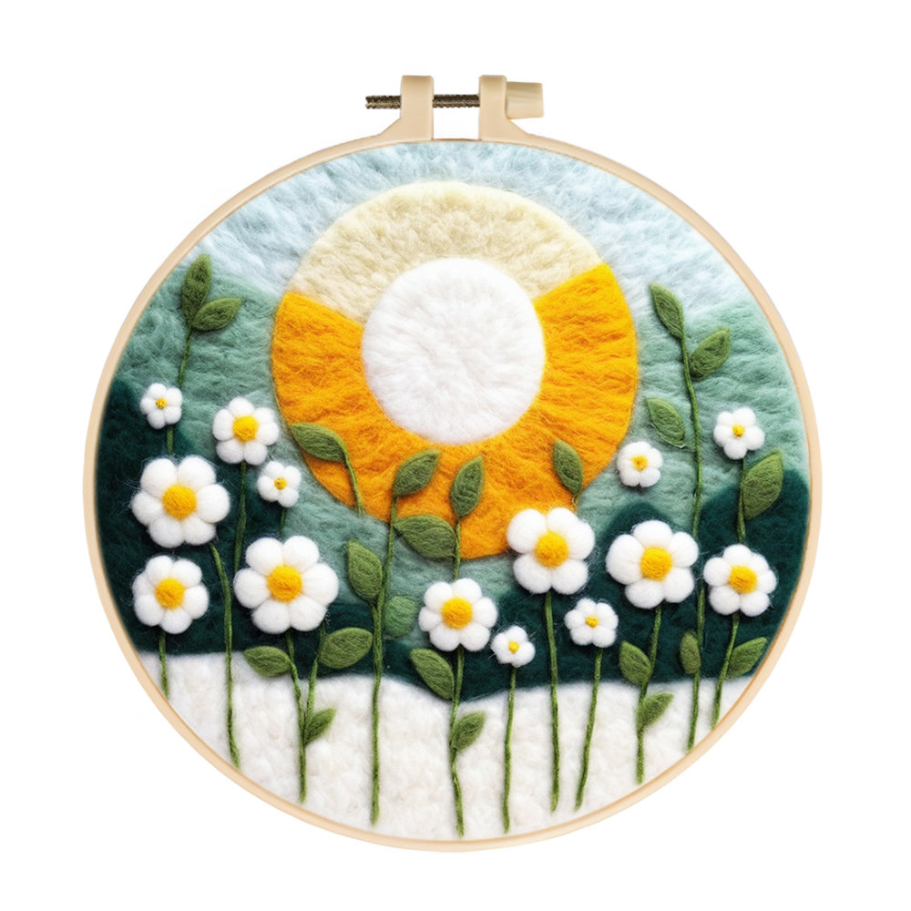 Bright Sun and Blooming Flowers Wool Needle Felting Painting Kit