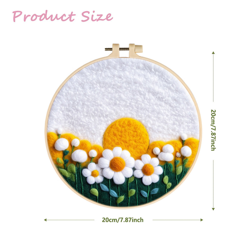Golden Sun and Blossoming Daisies Wool Needle Felting Painting Kit