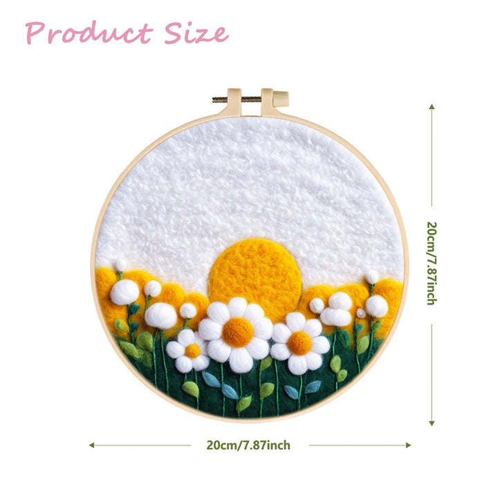 Golden Sun and Blossoming Daisies Wool Needle Felting Painting Kit