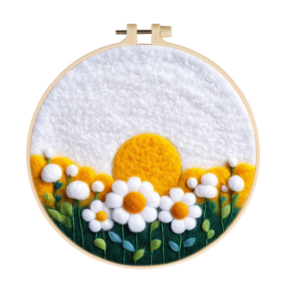 Golden Sun and Blossoming Daisies Wool Needle Felting Painting Kit