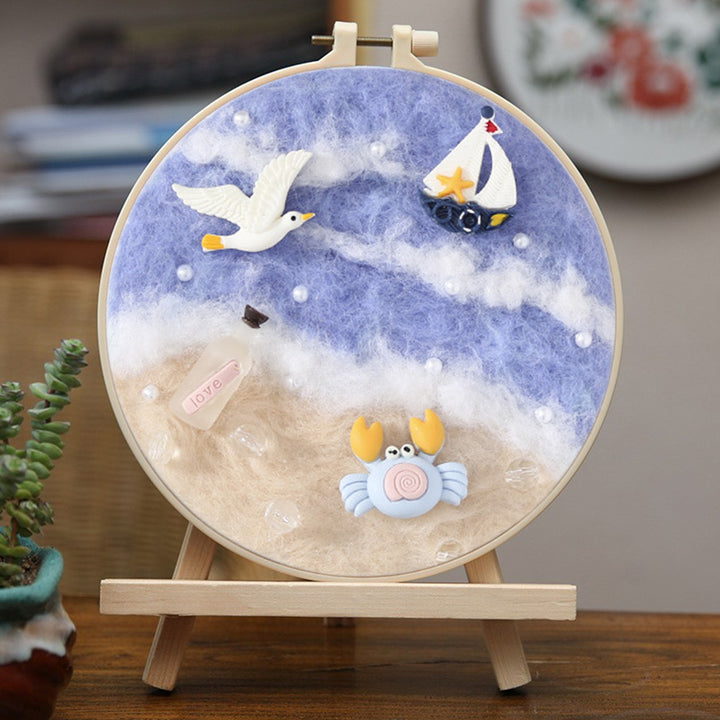 Little Crab, White Dove, and a Sailboat Wool Needle Felting Painting Kit