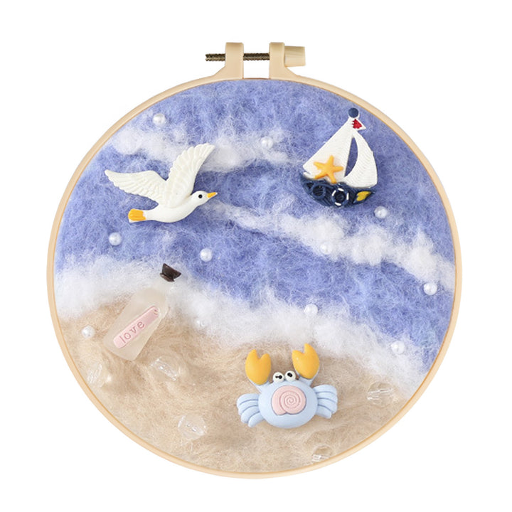 Little Crab, White Dove, and a Sailboat Wool Needle Felting Painting Kit