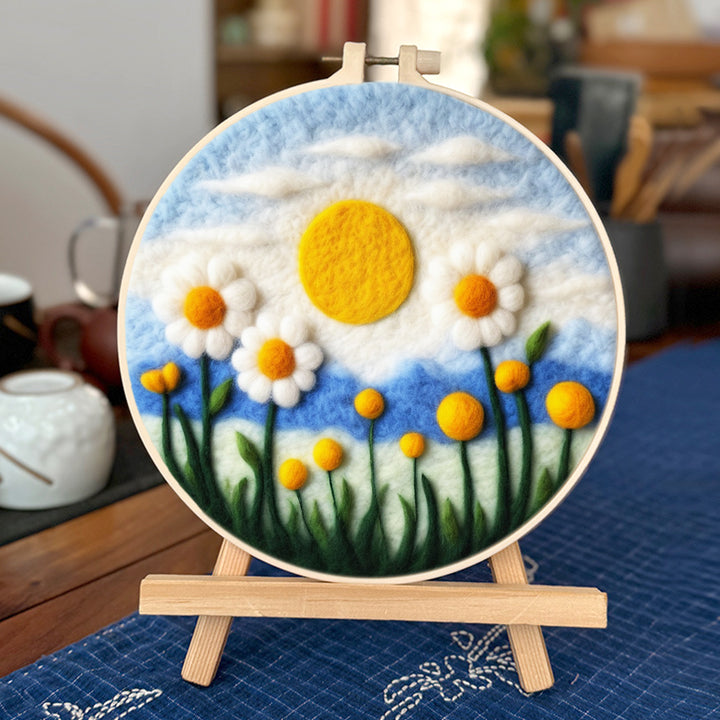 Sunlit Flowers with a Clear Blue Sky Wool Needle Felting Painting Kit