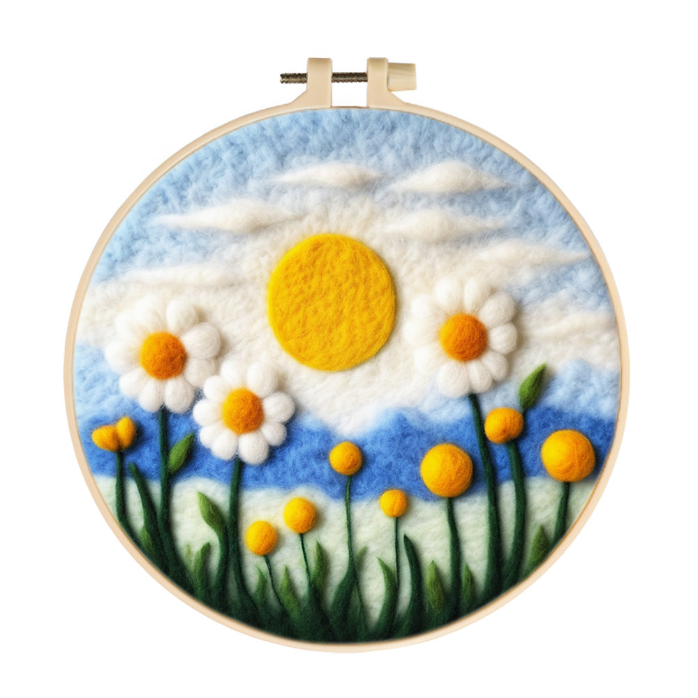 Sunlit Flowers with a Clear Blue Sky Wool Needle Felting Painting Kit