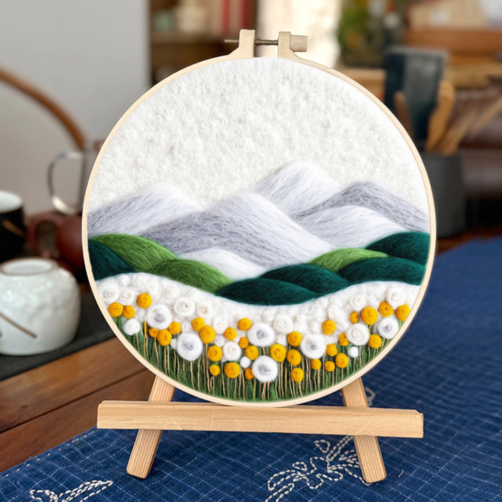 Flower Fields Below the Snow-Capped Peaks Wool Needle Felting Painting Kit