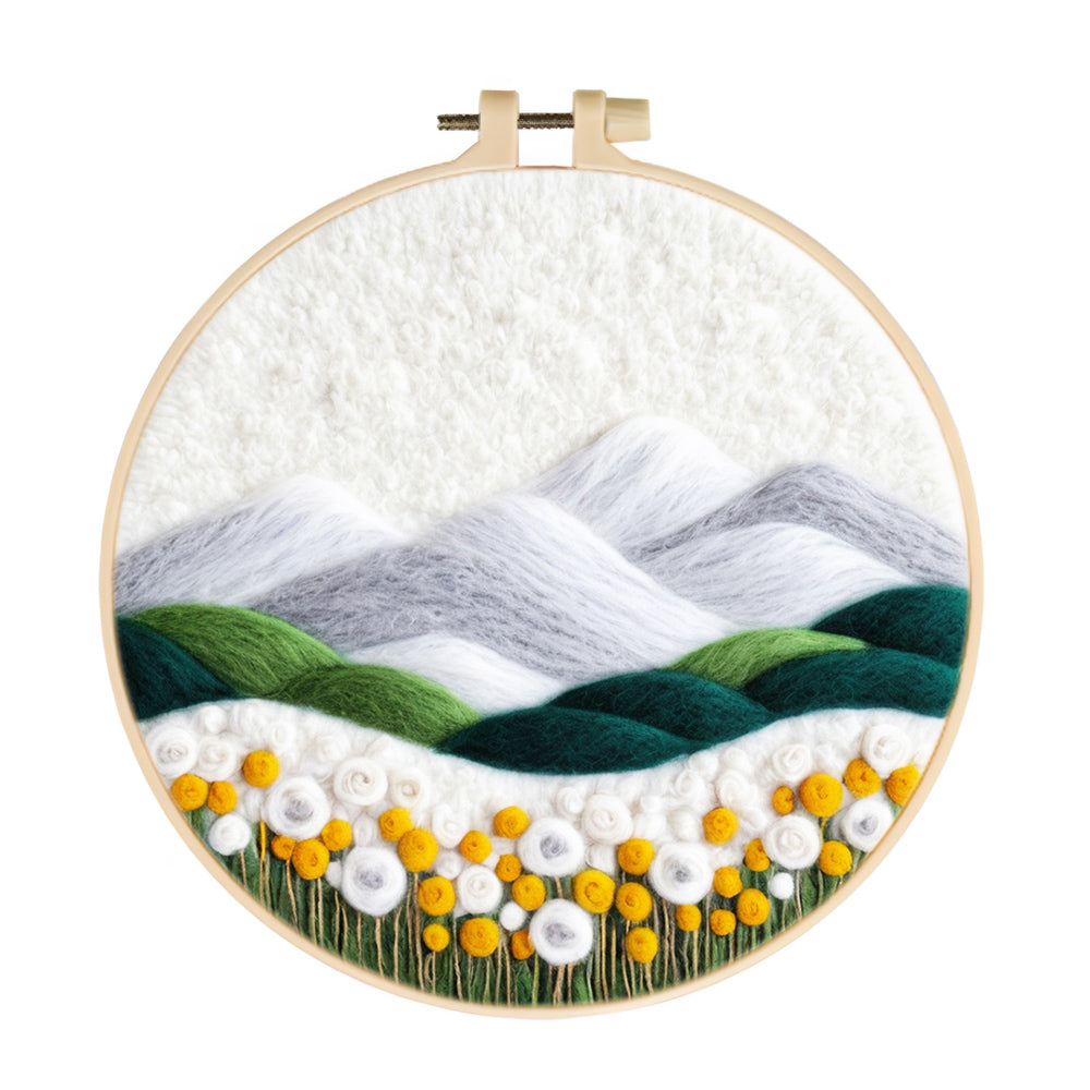 Flower Fields Below the Snow-Capped Peaks Wool Needle Felting Painting Kit