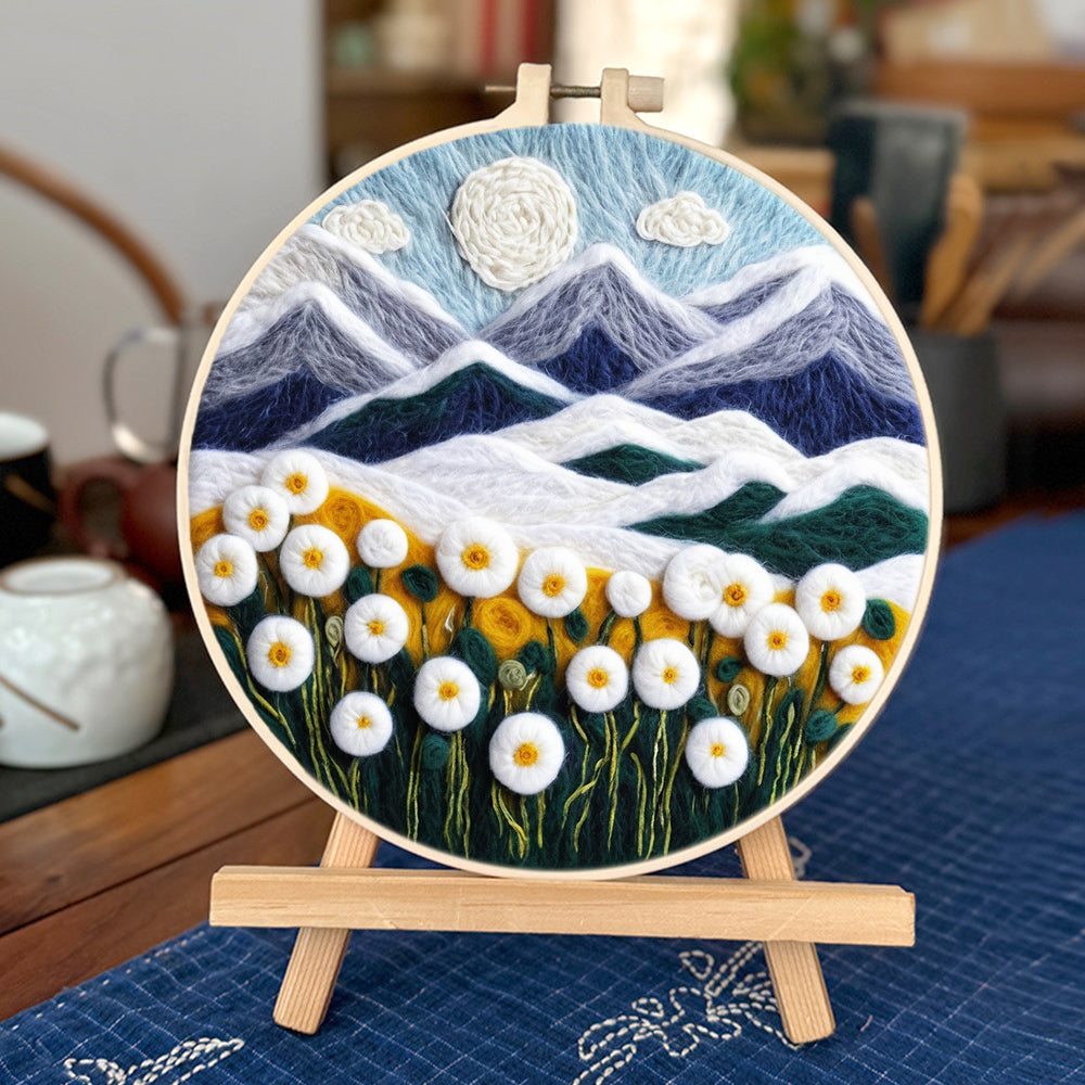 Snowy Mountains and Flower-Filled Meadows Wool Needle Felting Painting Kit