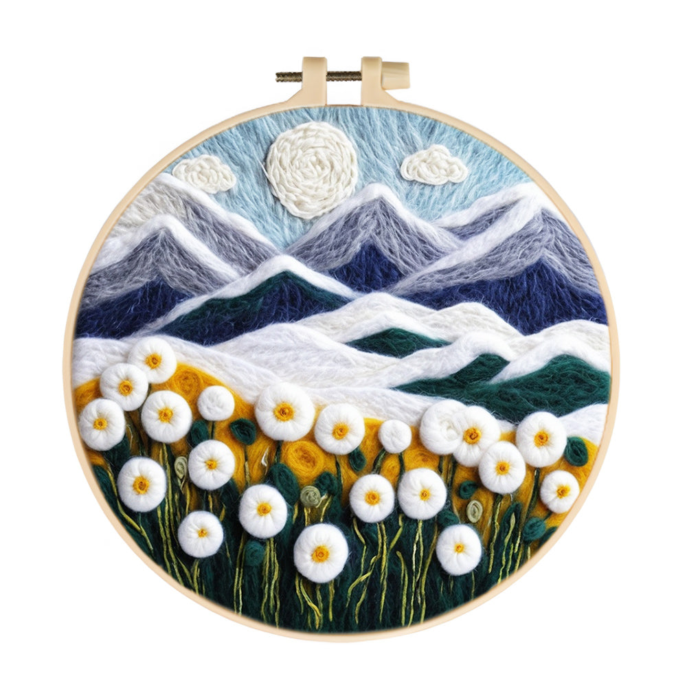 Snowy Mountains and Flower-Filled Meadows Wool Needle Felting Painting Kit