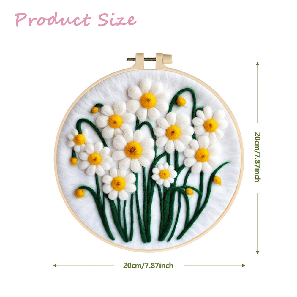 Blooming Daisies with Bright Yellow Centers Wool Needle Felting Painting Kit