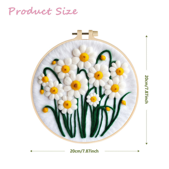 Blooming Daisies with Bright Yellow Centers Wool Needle Felting Painting Kit