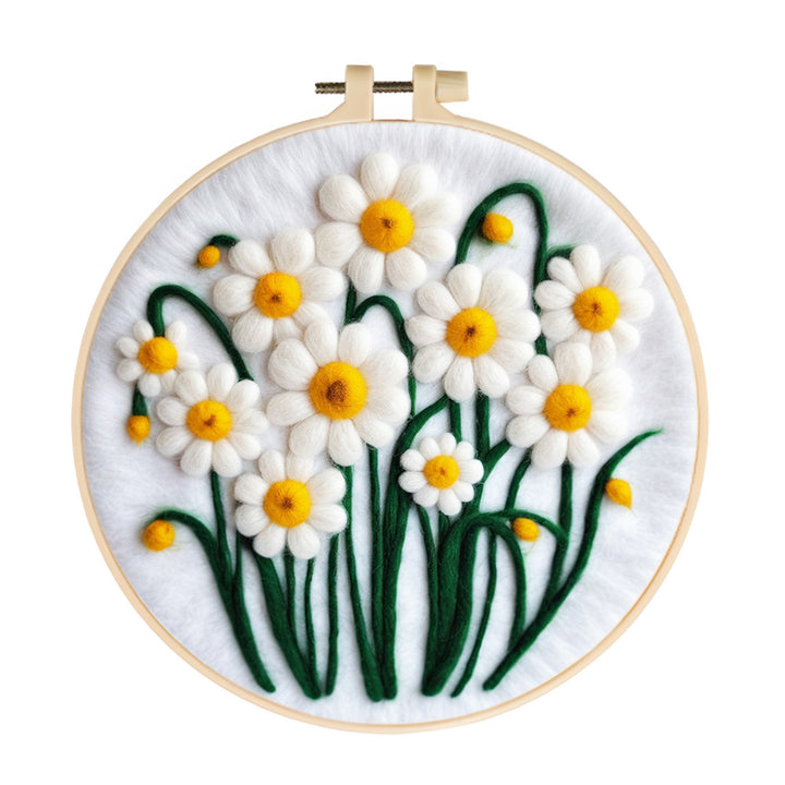 Blooming Daisies with Bright Yellow Centers Wool Needle Felting Painting Kit