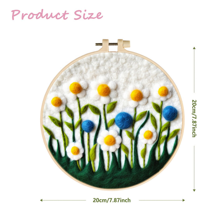 Soft Daisy Flowers With Blue Flowers Wool Needle Felting Painting Kit
