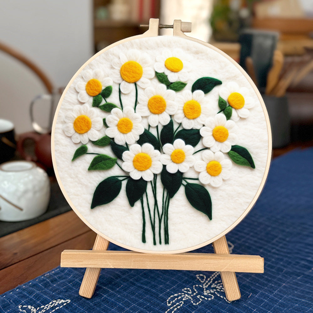 Fresh and Cheerful Daisy Flower Arrangement Wool Needle Felting Painting Kit