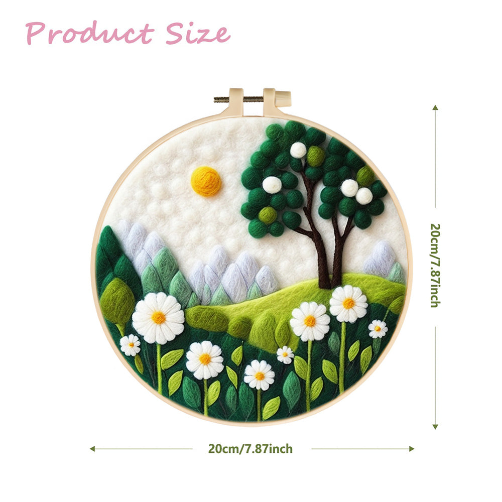 Serene Landscape with Daisies, Trees, and Sky Wool Needle Felting Painting Kit