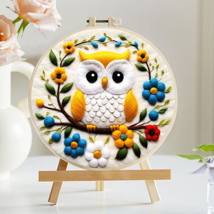 Soft Yellow Owl With Flowers Wool Needle Felting Painting Kit