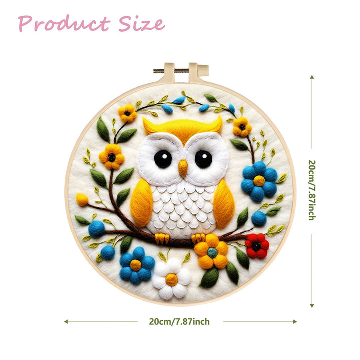 Soft Yellow Owl With Flowers Wool Needle Felting Painting Kit