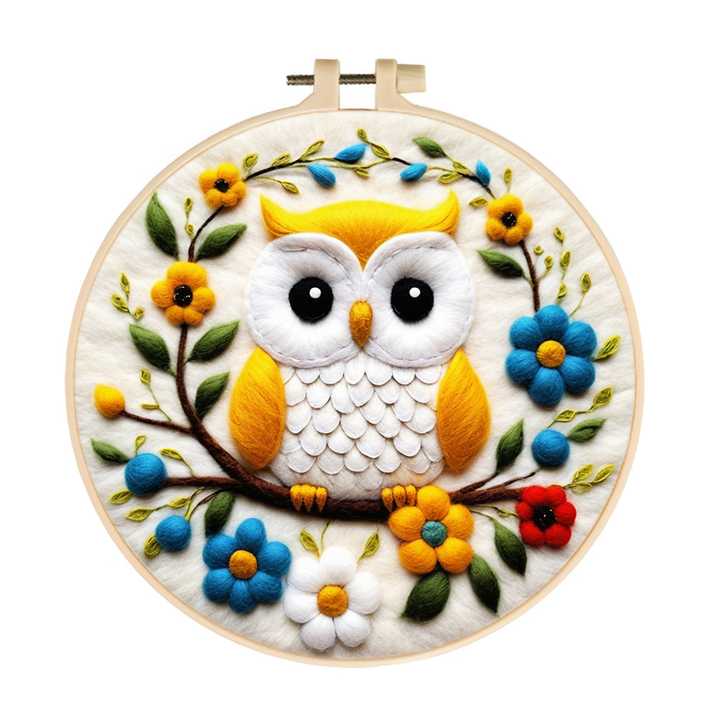 Soft Yellow Owl With Flowers Wool Needle Felting Painting Kit