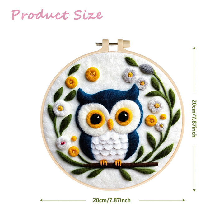 Soft Blue Owl Surrounded by Flowers Wool Needle Felting Painting Kit