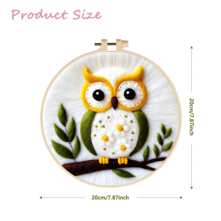 Green Leaves Framing Calm Owl Wool Needle Felting Painting Kit