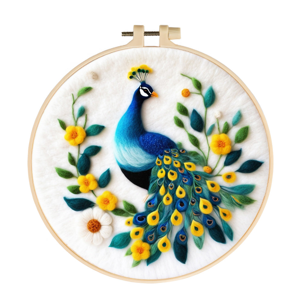 Yellow Tail Peacock Wool Needle Felting Painting Kit